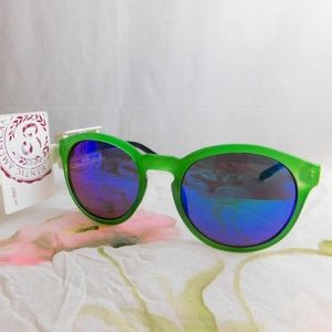 Green sunglasses, blue reflective, SO, new.